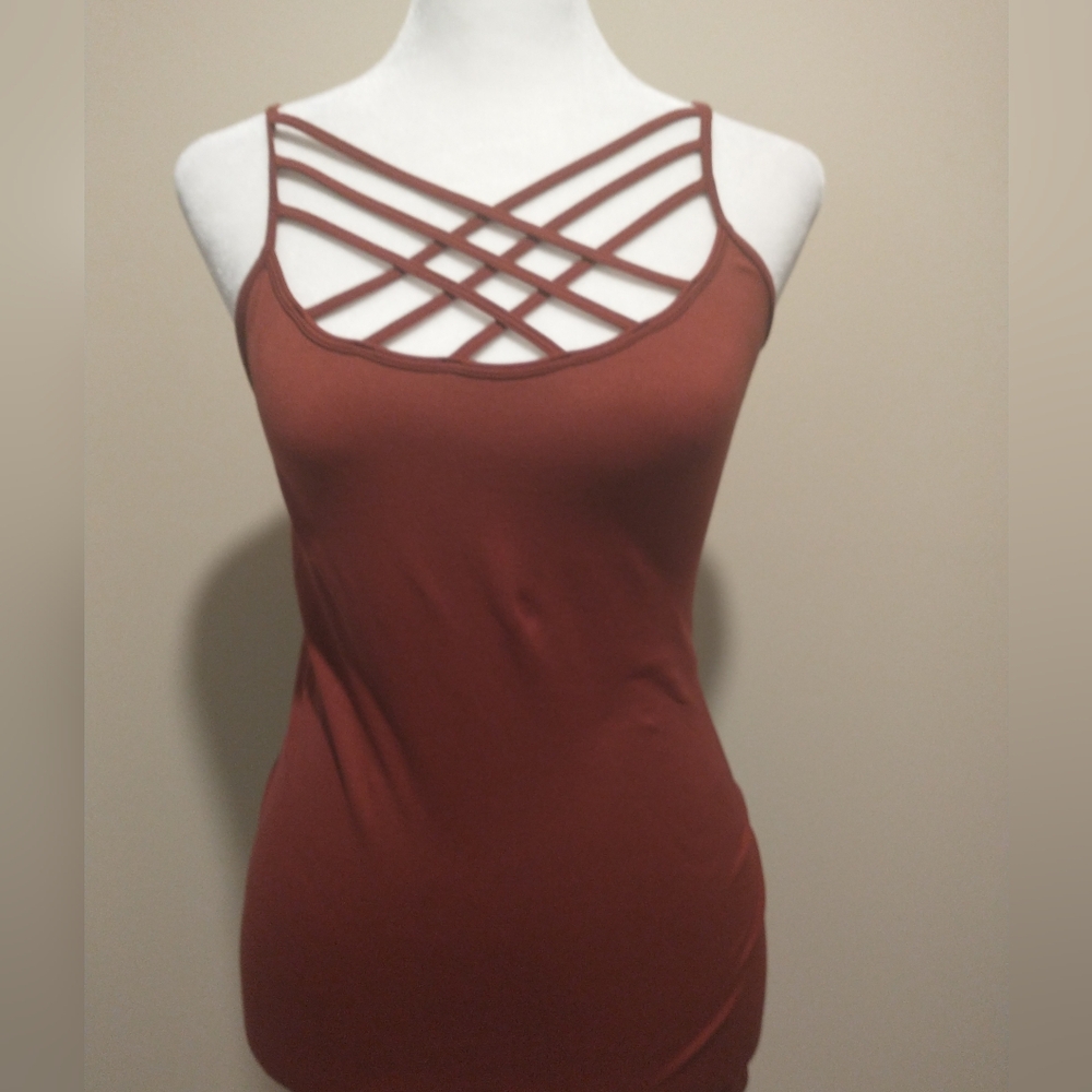 Zenana Outfitters Dark Rust Criss Cross Tank Top